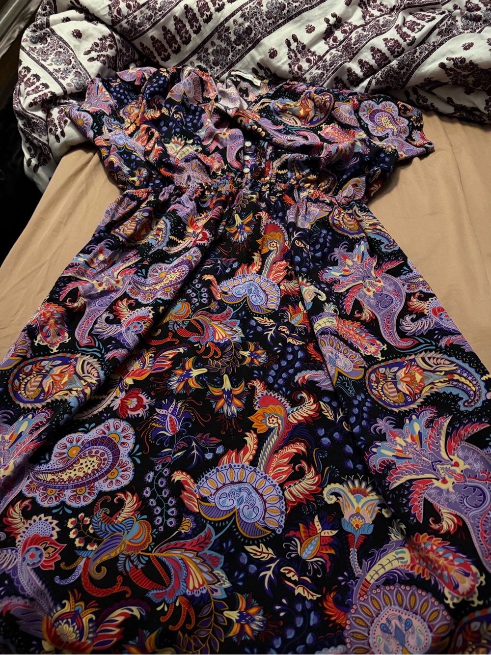 Women’s Black Paisley Print Dress with Purple & Multicolor Accents